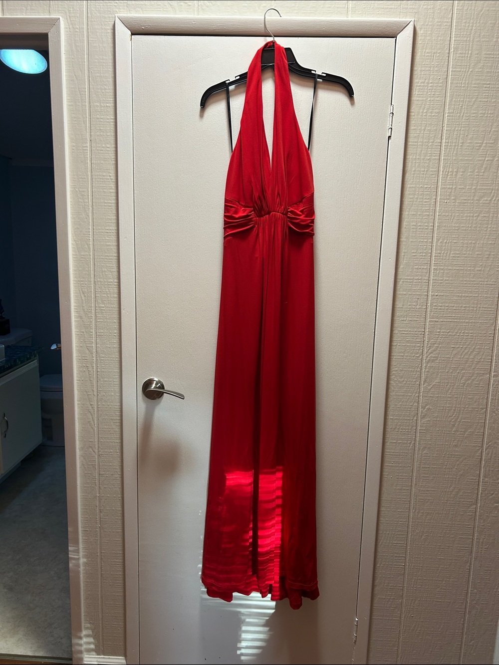 Calvin Klein Vibrant Red Halter-Style Maxi Gown